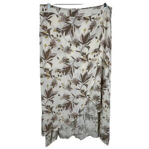 Express Floral Maxi Wrap Front Skirt Ivory‎ Brown Y2K 90s Lightweight Size XL